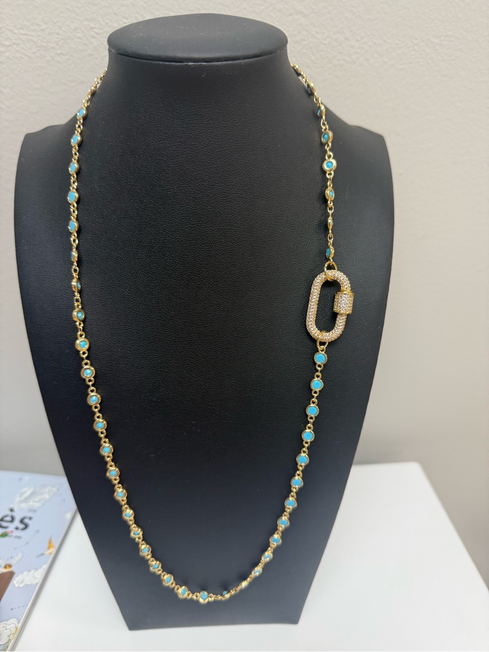 FREIDA ROTHMAN Turquoise Bezel & Pavé Carabiner Statement Necklace
